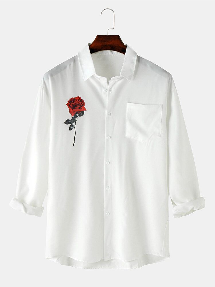 Chemise Vintage Lâche Boutonnée À Imprimé Rose Pour Homme