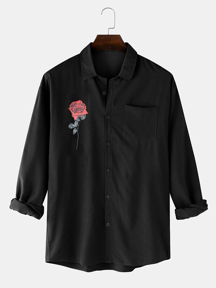 Chemise Vintage Lâche Boutonnée À Imprimé Rose Pour Homme