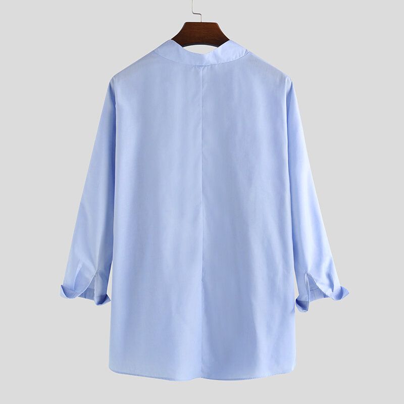 Chemises Chinoises Rétro À Manches Longues Pour Hommes Col En V Style Ethnique Loose Tops Shirt