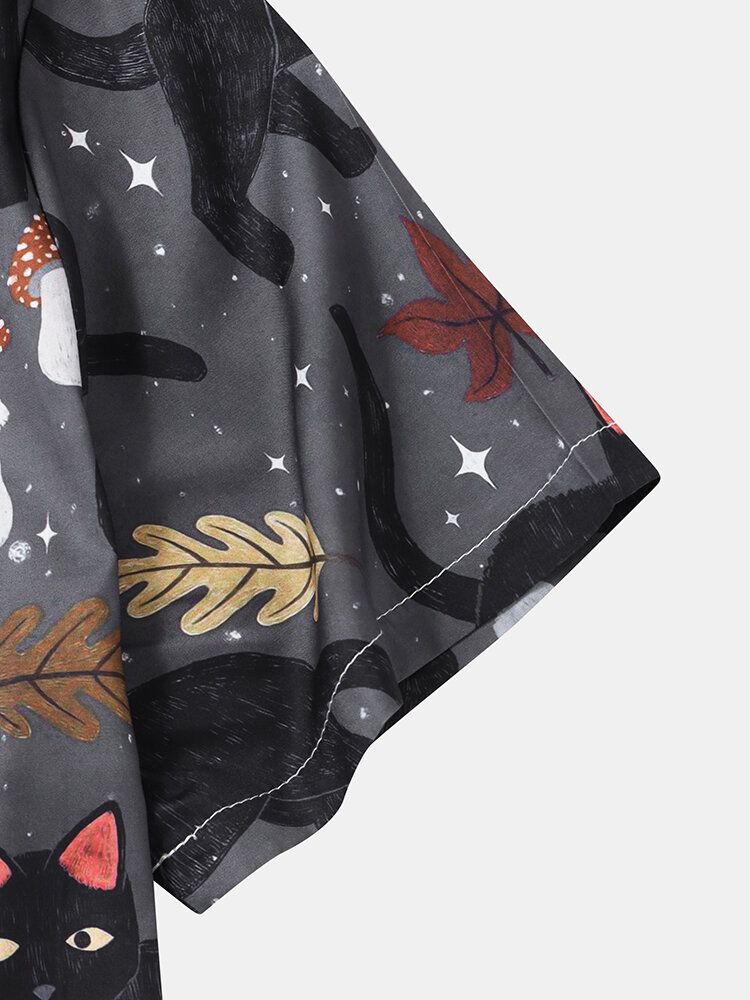 Chemises À Col À Revers Pour Hommes Street Cat Mushroom Print