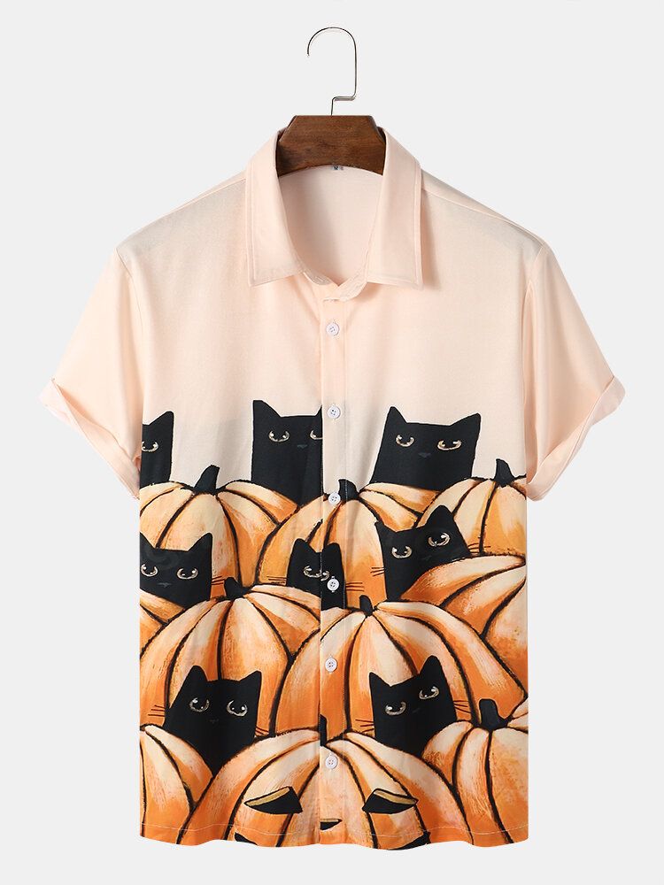 Chemises Décontractées Pour Hommes Halloween Pumkpin Cat Cartoon