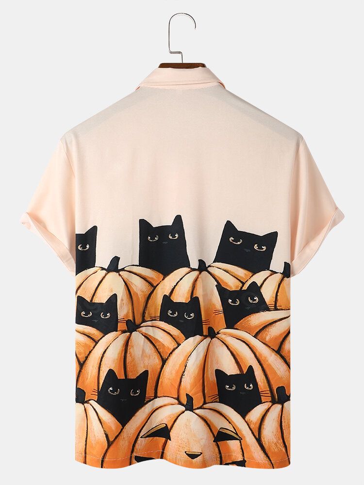 Chemises Décontractées Pour Hommes Halloween Pumkpin Cat Cartoon