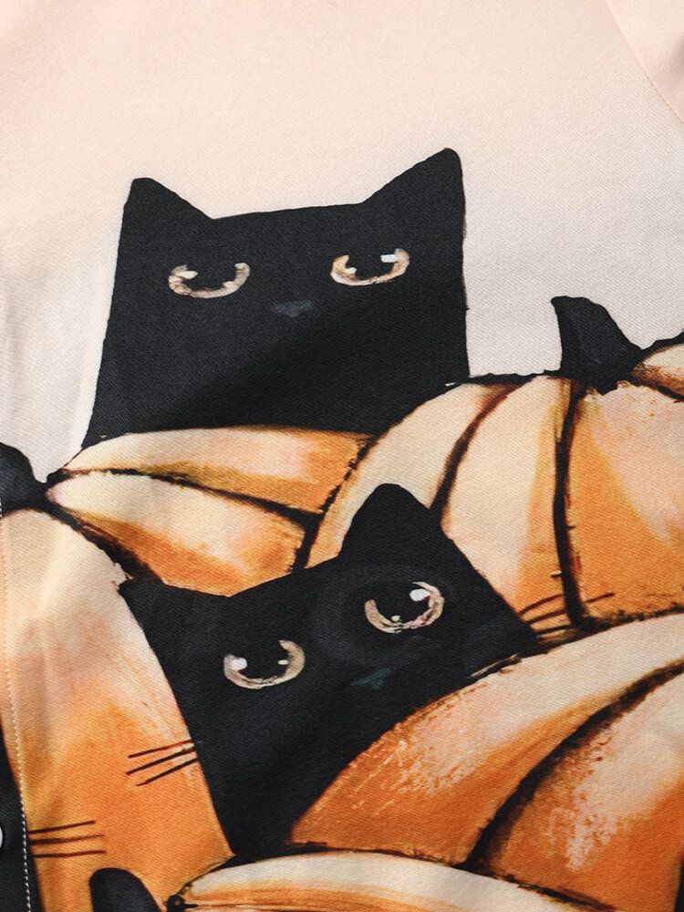 Chemises Décontractées Pour Hommes Halloween Pumkpin Cat Cartoon