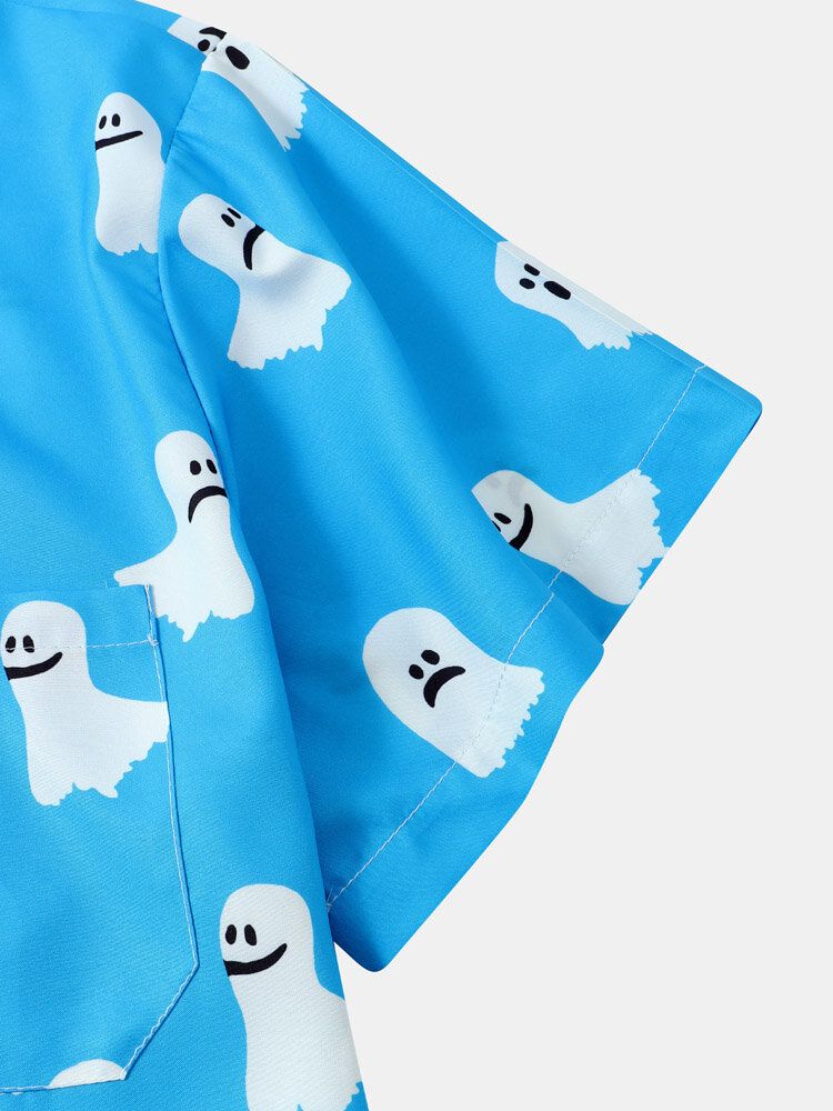 Chemises Décontractées À Manches Courtes Pour Hommes Halloween All Over Ghost Print Button