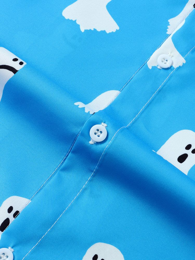 Chemises Décontractées À Manches Courtes Pour Hommes Halloween All Over Ghost Print Button