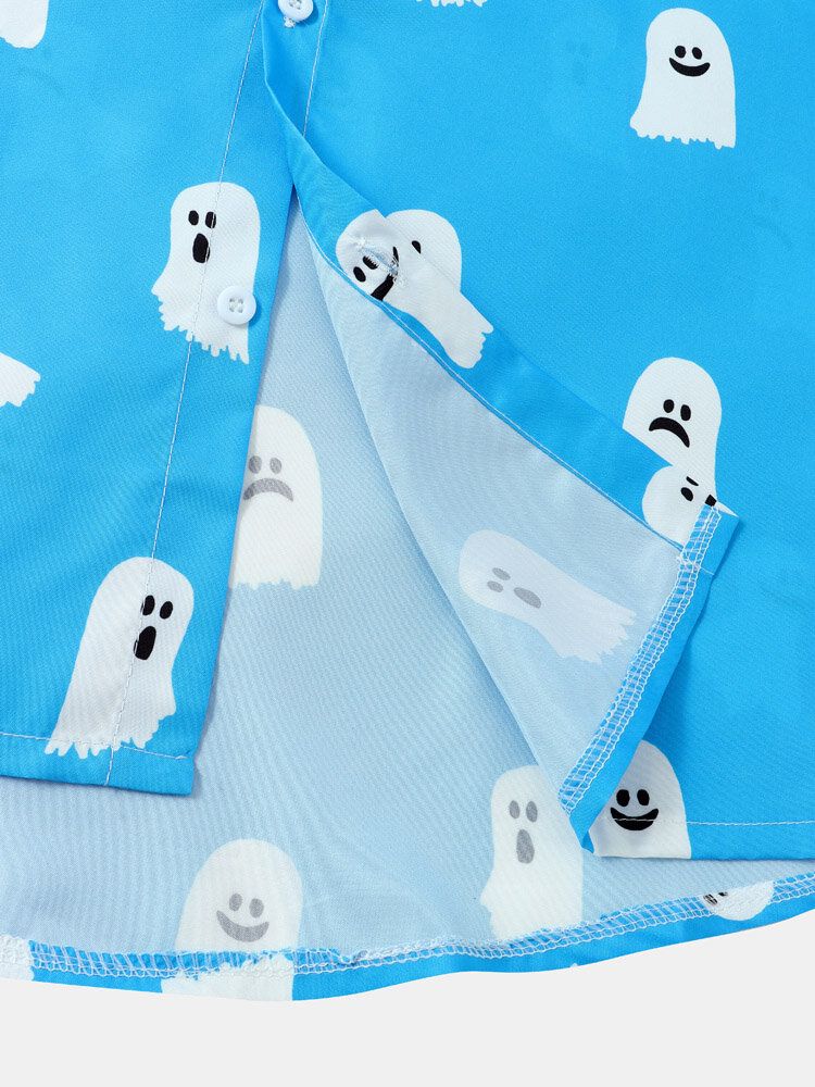 Chemises Décontractées À Manches Courtes Pour Hommes Halloween All Over Ghost Print Button