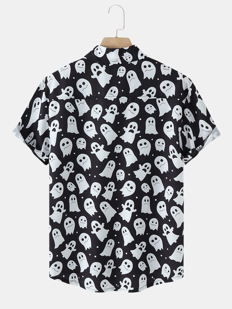 Chemises Décontractées À Poches Boutonnées Pour Hommes Halloween Allover Ghost Print