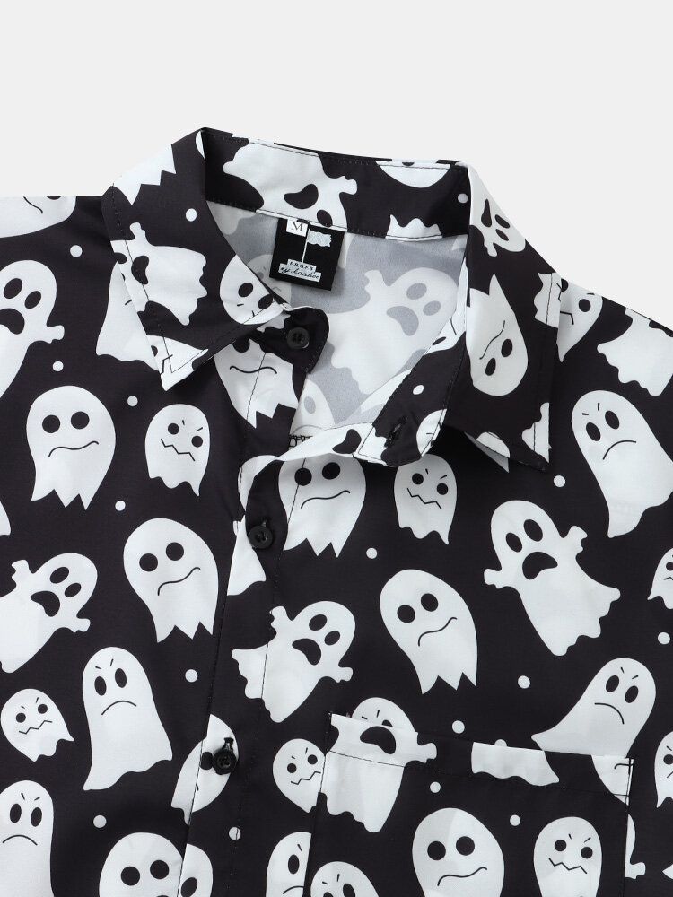 Chemises Décontractées À Poches Boutonnées Pour Hommes Halloween Allover Ghost Print