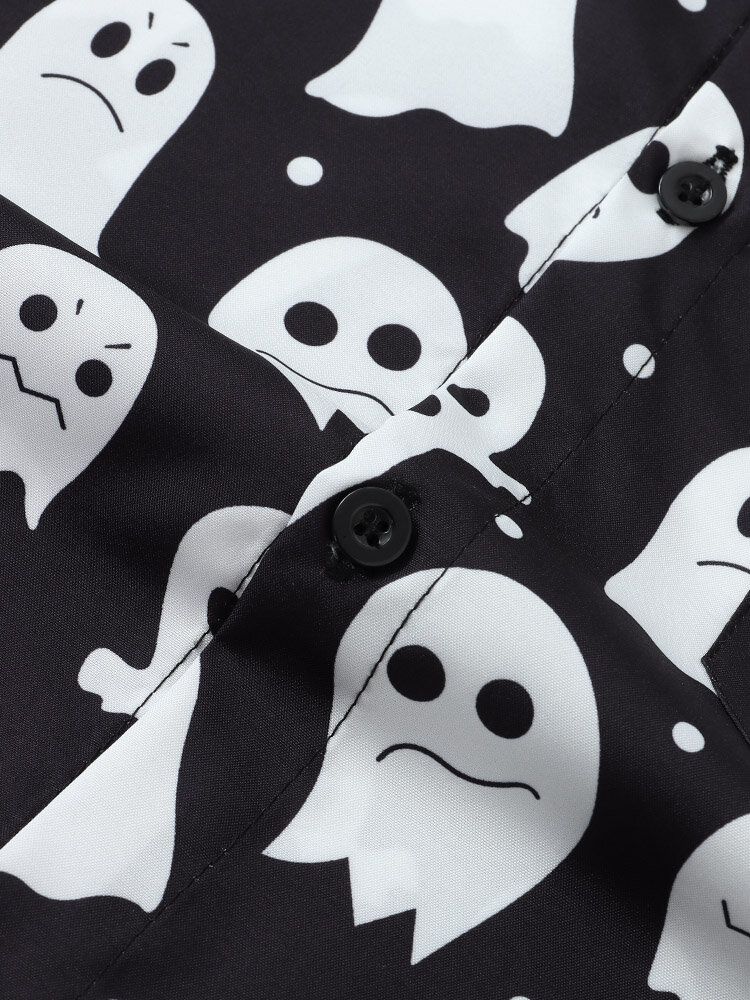 Chemises Décontractées À Poches Boutonnées Pour Hommes Halloween Allover Ghost Print