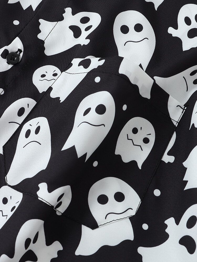 Chemises Décontractées À Poches Boutonnées Pour Hommes Halloween Allover Ghost Print