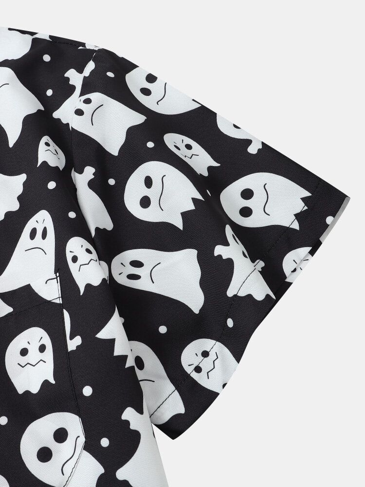 Chemises Décontractées À Poches Boutonnées Pour Hommes Halloween Allover Ghost Print