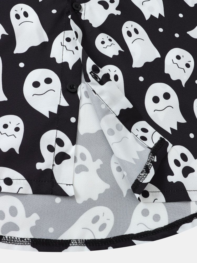 Chemises Décontractées À Poches Boutonnées Pour Hommes Halloween Allover Ghost Print