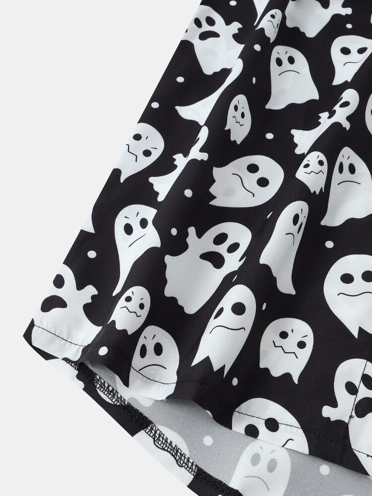 Chemises Décontractées À Poches Boutonnées Pour Hommes Halloween Allover Ghost Print