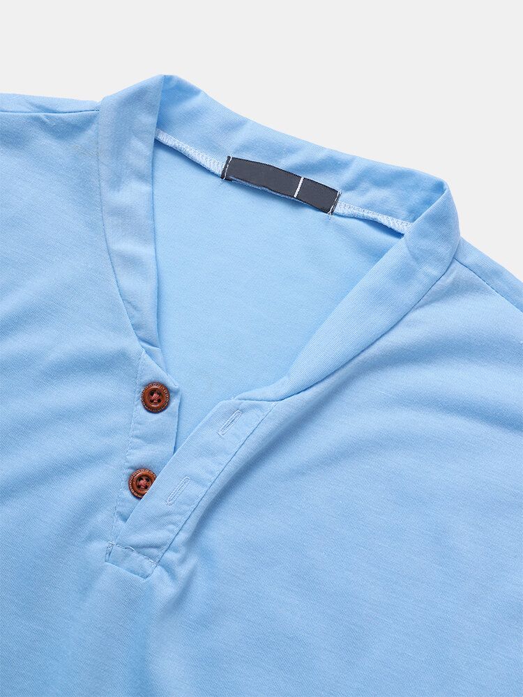 Chemises Henley Décontractées À Manches Longues Avec Boutons De Couleur Unie Pour Hommes