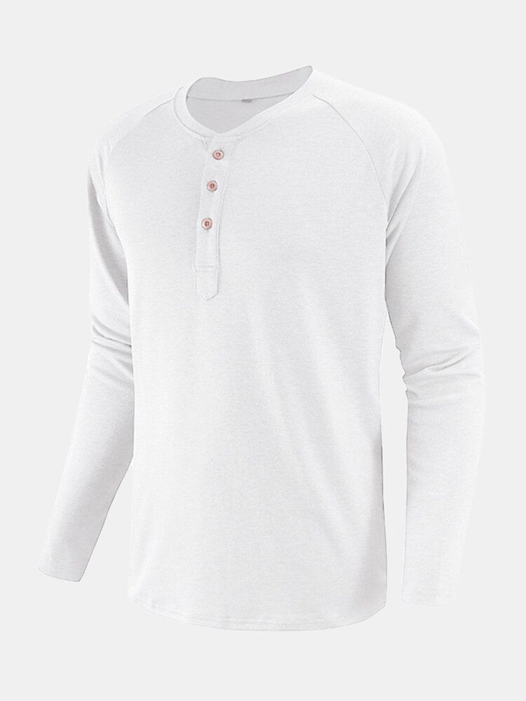 Chemises Henley Décontractées À Manches Raglan En Coton De Couleur Unie Pour Hommes