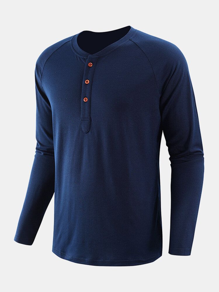 Chemises Henley Décontractées À Manches Raglan En Coton De Couleur Unie Pour Hommes