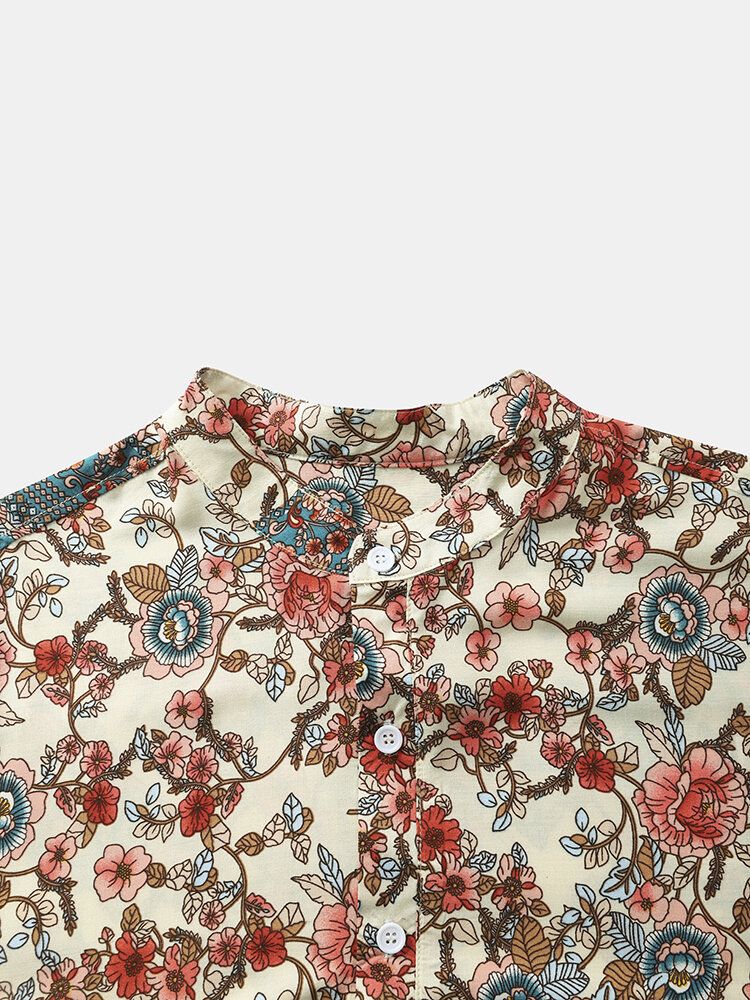 Chemises Henley À Manches Courtes Et Demi-boutons À Imprimé Fleuri Vintage Pour Hommes