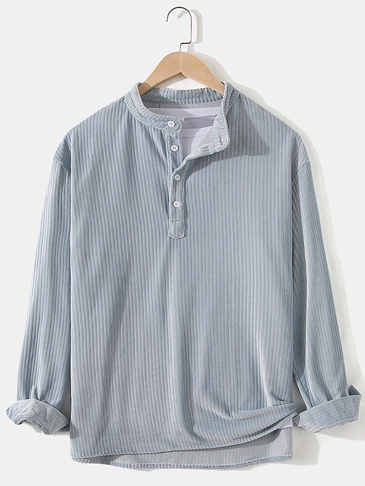 Chemises Henley En Velours Côtelé À Demi Ouvert Pour Hommes