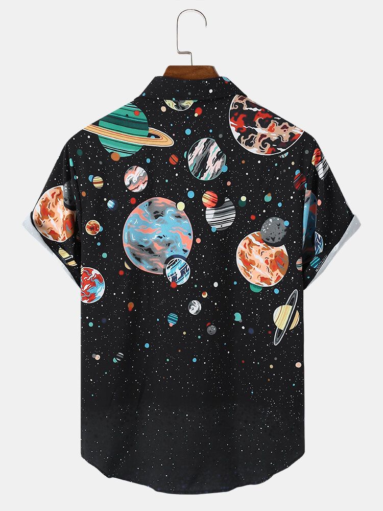 Chemises Homme Galaxy Planet Print Noir Revers