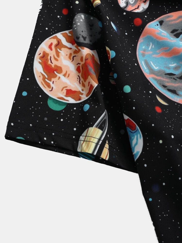 Chemises Homme Galaxy Planet Print Noir Revers