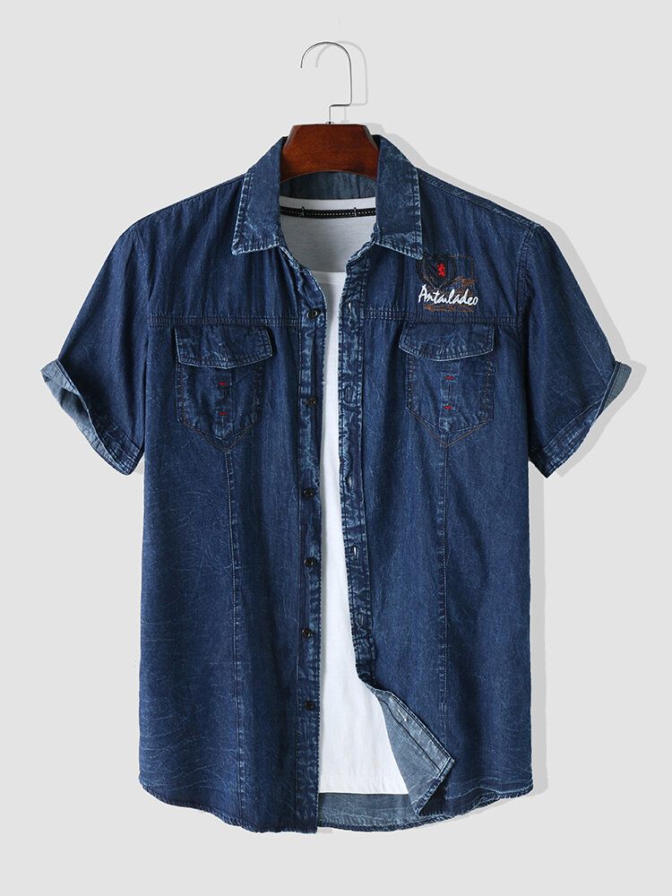 Chemises De Loisirs À Manches Courtes Avec Poche Plate En Denim Pour Hommes