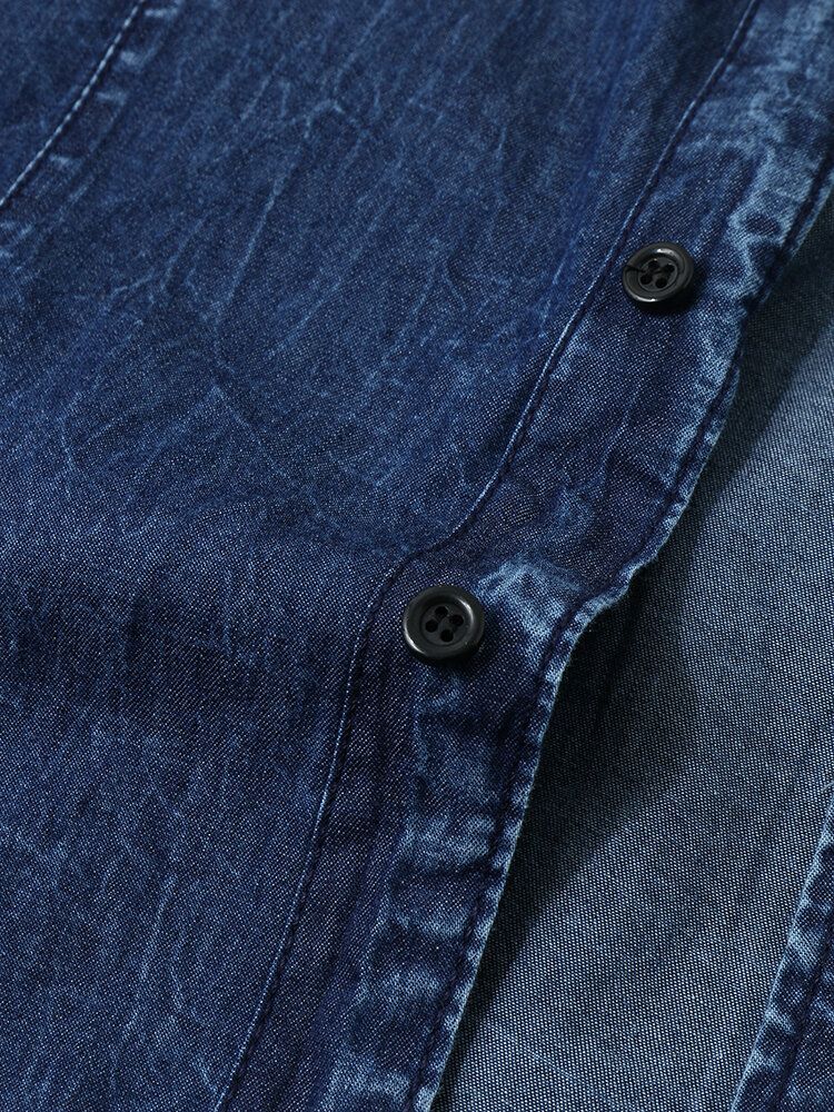 Chemises De Loisirs À Manches Courtes Avec Poche Plate En Denim Pour Hommes