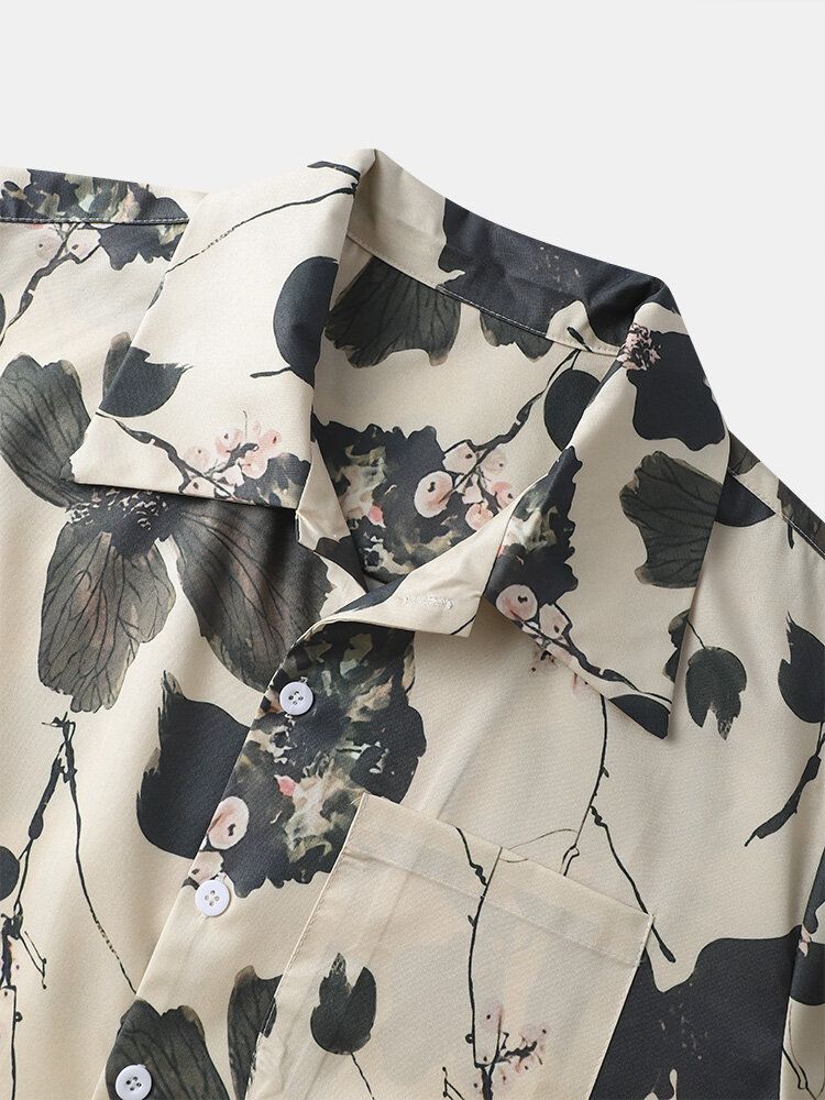 Chemises À Manches Courtes Boutonnées À Imprimé Floral Vintage Pour Hommes