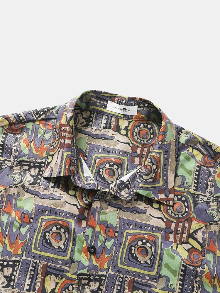 Chemises À Manches Courtes Boutonnées À Motif Géométrique Vintage Pour Hommes