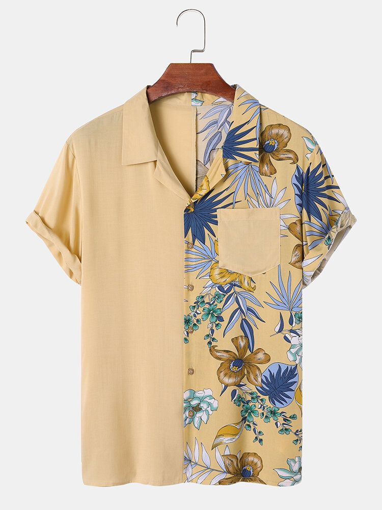 Chemises À Manches Courtes À Col Camp Et Imprimé Floral Tropical Pour Hommes