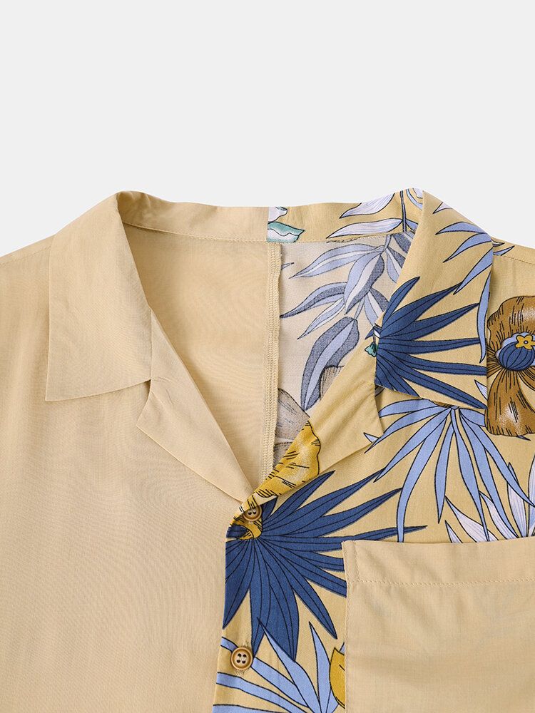 Chemises À Manches Courtes À Col Camp Et Imprimé Floral Tropical Pour Hommes