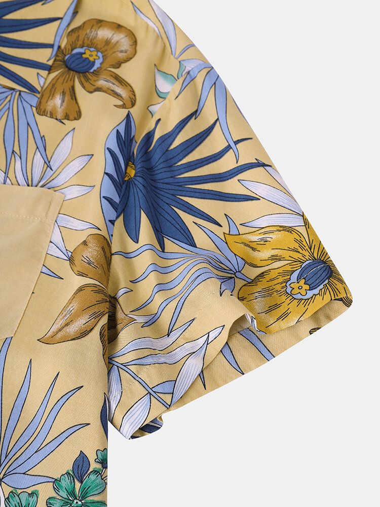 Chemises À Manches Courtes À Col Camp Et Imprimé Floral Tropical Pour Hommes