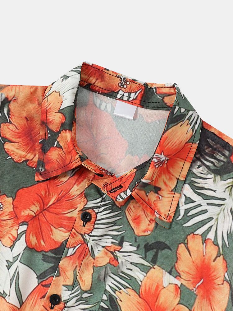 Chemises À Manches Courtes Pour Hommes Allover Calico Print Hit Color