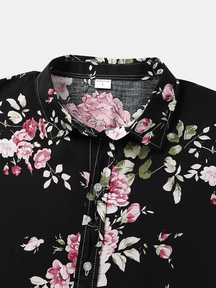 Chemises À Manches Courtes Pour Hommes À Imprimé Floral Et Revers