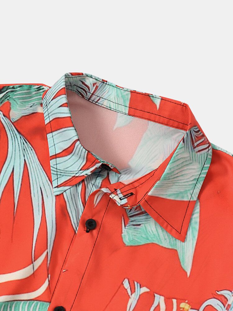 Chemises À Manches Courtes À Imprimé Feuilles Tropicales Pour Hommes