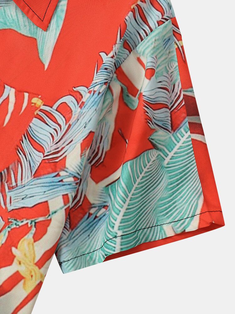 Chemises À Manches Courtes À Imprimé Feuilles Tropicales Pour Hommes