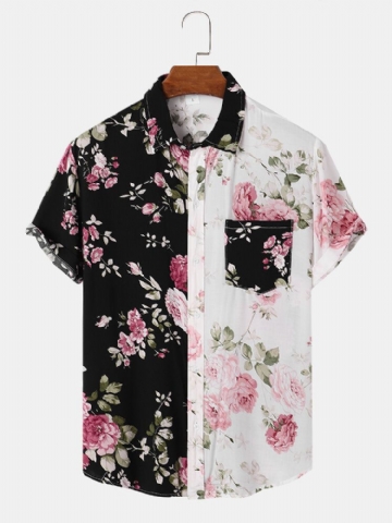 Chemises À Manches Courtes À Imprimé Floral Contrasté Pour Hommes