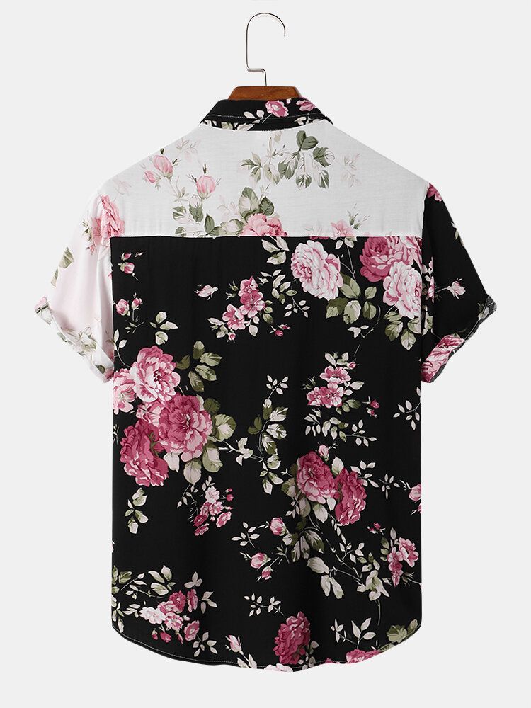 Chemises À Manches Courtes À Imprimé Floral Contrasté Pour Hommes