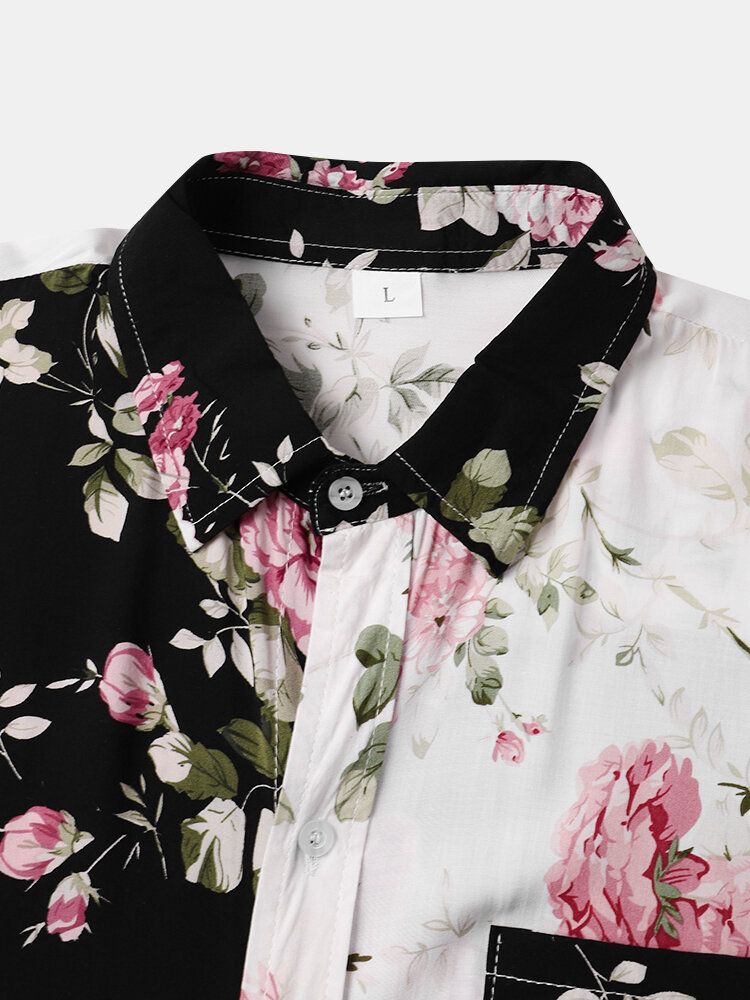 Chemises À Manches Courtes À Imprimé Floral Contrasté Pour Hommes