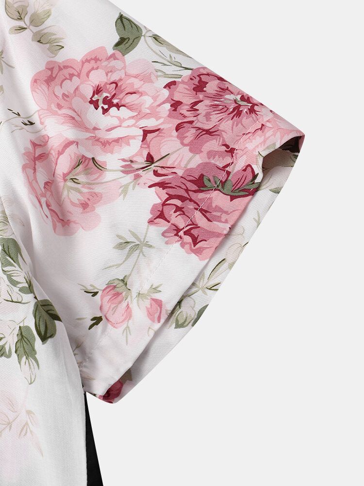 Chemises À Manches Courtes À Imprimé Floral Contrasté Pour Hommes