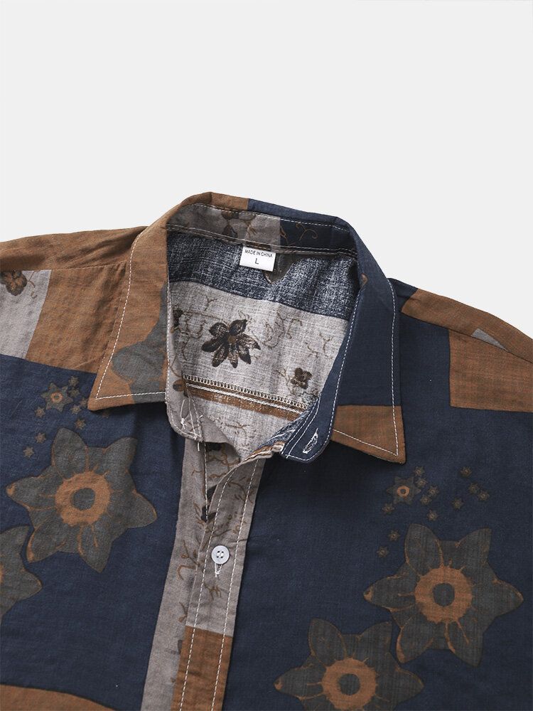 Chemises À Manches Courtes À Revers À Imprimé Floral Vintage Pour Hommes