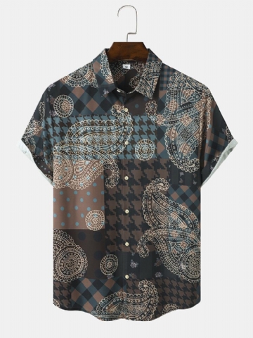 Chemises À Manches Courtes De Style Ethnique Pour Hommes Paisley Mix Revers