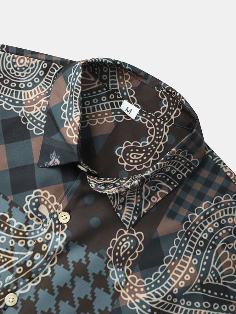 Chemises À Manches Courtes De Style Ethnique Pour Hommes Paisley Mix Revers