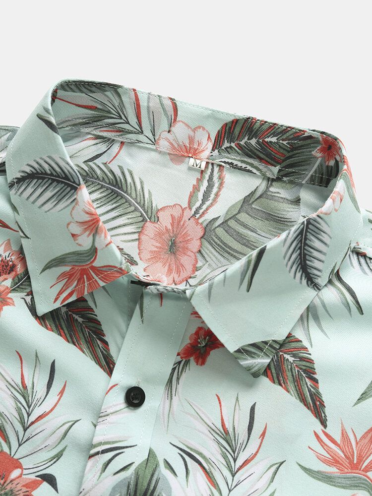 Chemises Régulières À Col À Revers Avec Imprimé Floral Pour Hommes