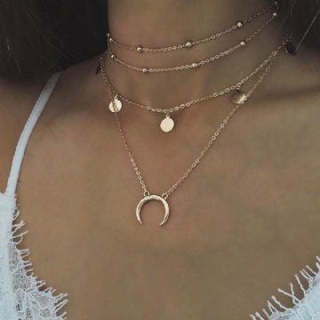 Collier Multicouche Bohemian Moon Collier Pendentif Rond En Alliage Pour Femme