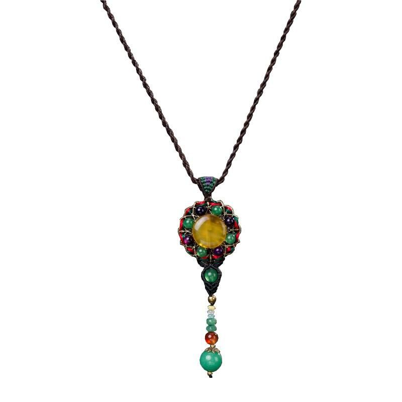 Collier Pull Tissage Ethnique Rétro Agate Long Style Collier Pour Femme