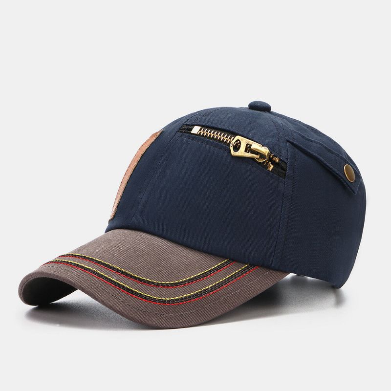 Collrown Hommes Contraste Couleur Patch Fermeture Éclair Décor Vintage Mode Parasol Baseball Chapeau