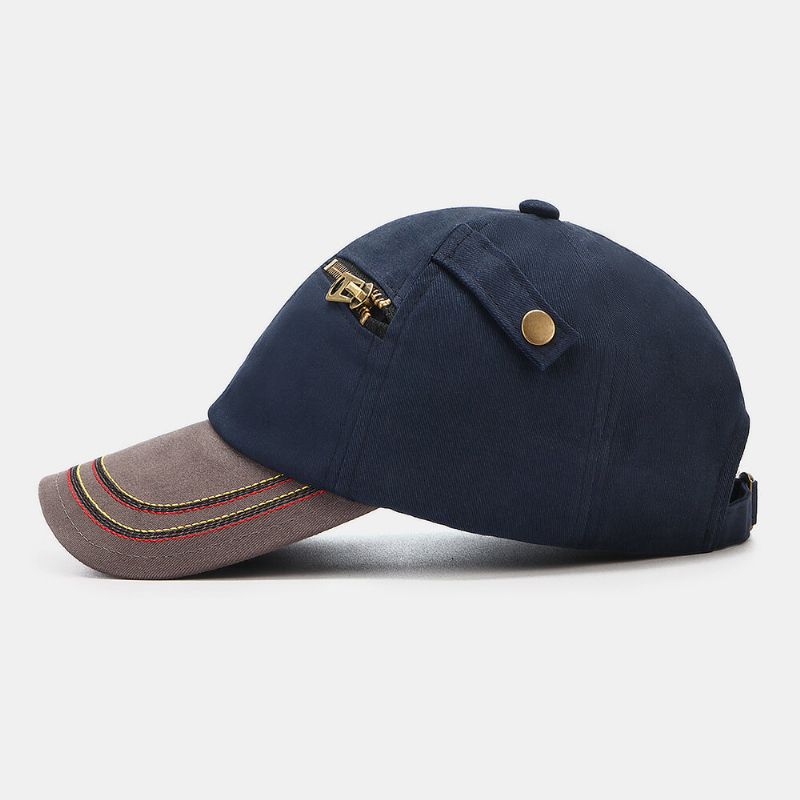 Collrown Hommes Contraste Couleur Patch Fermeture Éclair Décor Vintage Mode Parasol Baseball Chapeau