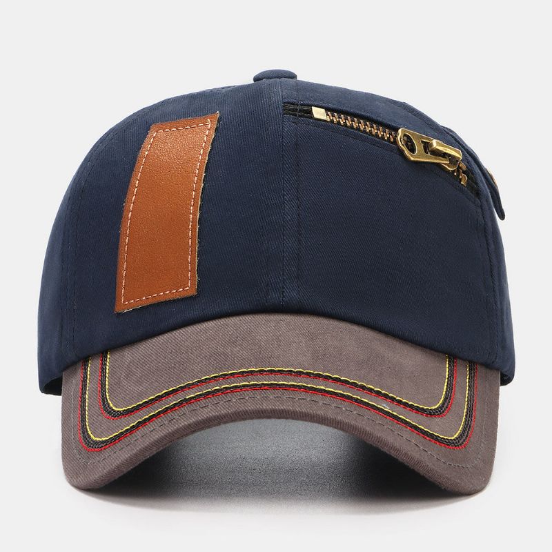 Collrown Hommes Contraste Couleur Patch Fermeture Éclair Décor Vintage Mode Parasol Baseball Chapeau