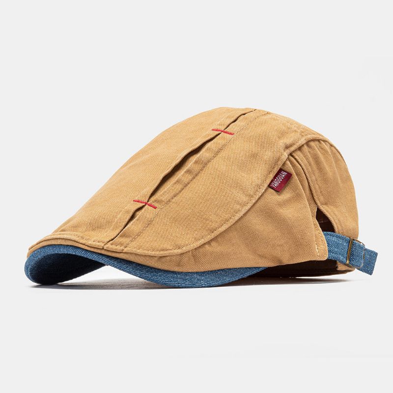 Collrown Hommes Coton Contraste Couleur Couture Décontracté Avant Chapeau Plat Casquette Béret Casquette