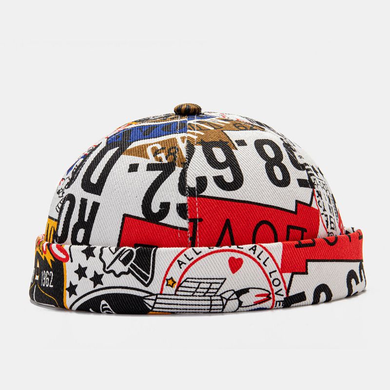 Collrown Hommes Coton Couleur Lettre Numéro Motif Mode Décontracté Sans Bord Bonnet Propriétaire Casquette Crâne Casquette